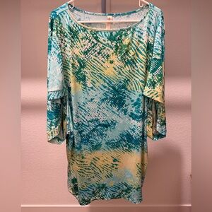 Cacique Blue and Green Abstract Print Women's Blouse
